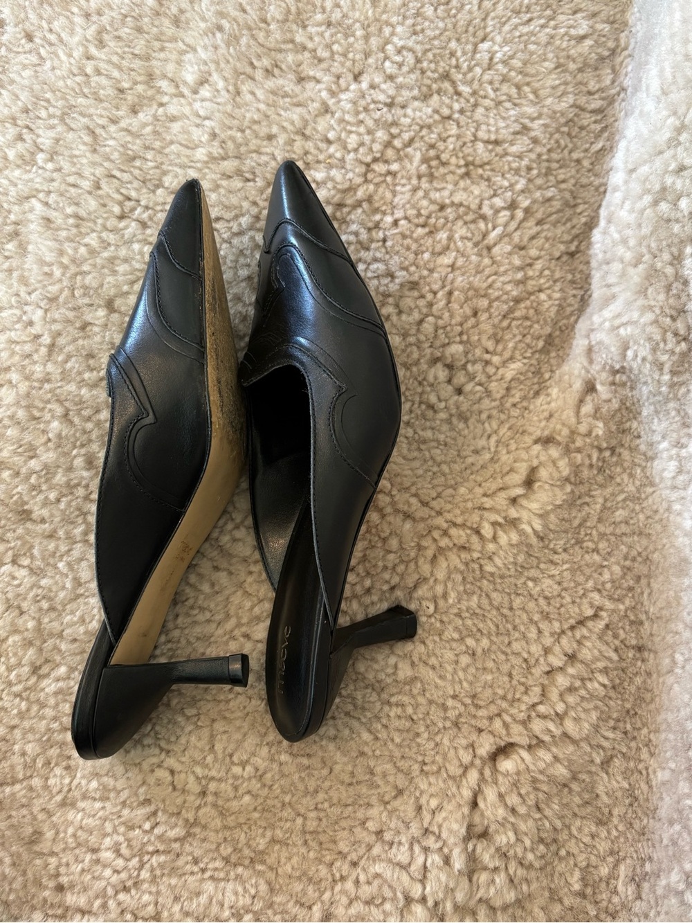 Maeve Black Pointed Toe Mule Heels